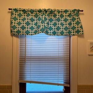 Teal Geometric Window Valance Curtain 36” Wide Kitchen Bath